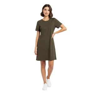 CQN) Paper Crane Anthropologie Dress Women Size Small Olive Faux Suede